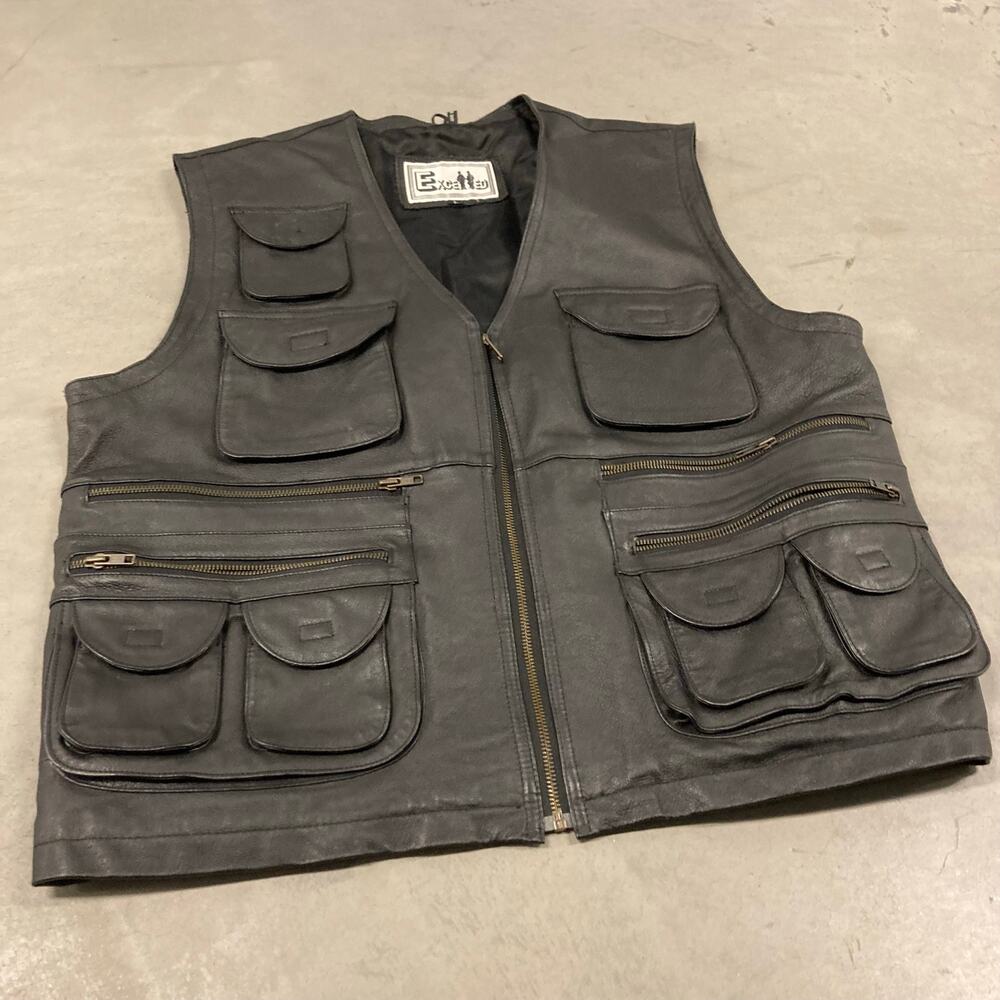 vintage 90s leather cargo vest jacket